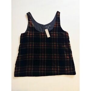 J.Crew Womens Velvet Plaid Tank Top Black Red Tartan Sleeveless Scoop Neck 4 NEW